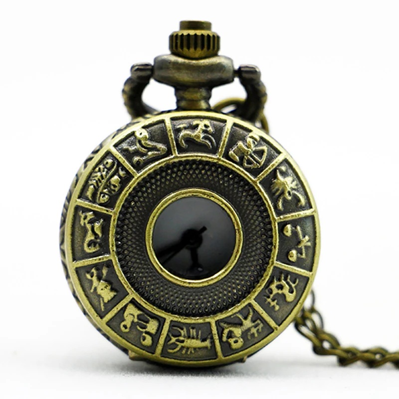 

Best Antique Bronze Constellations Zodiac Pocket Watch Quartz Fob Clock for Men Women Gift Necklace with Fob Chain CF1110