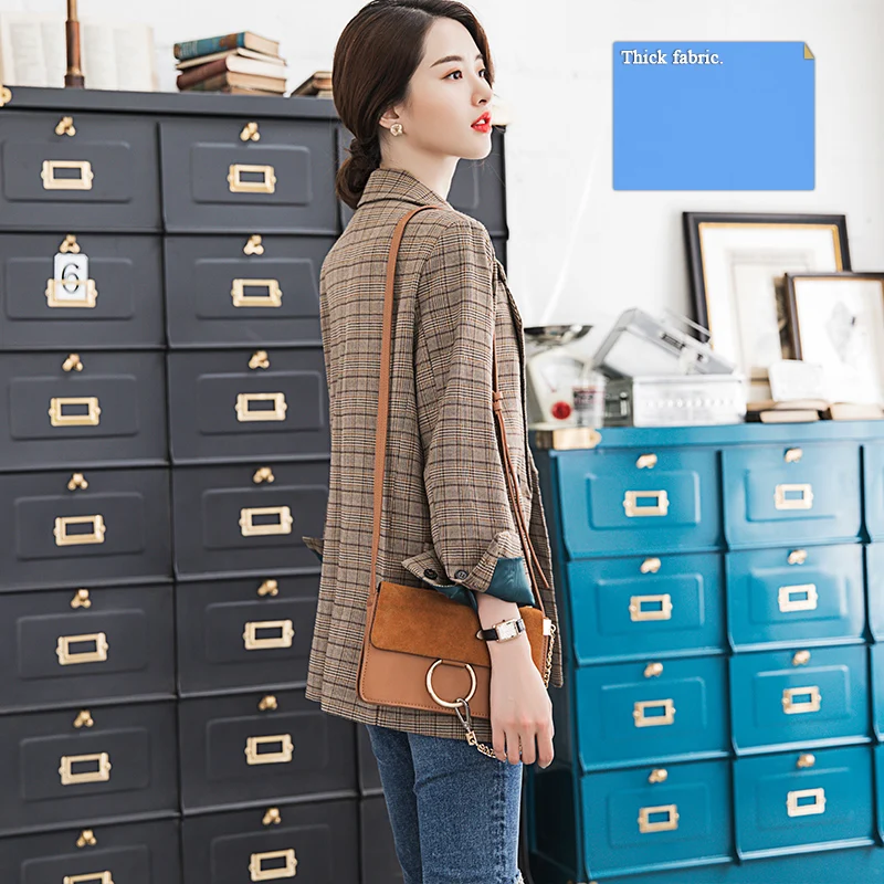 Женский винтажный Блейзер Lenshin свободная Толстая клетчатая куртка в английском