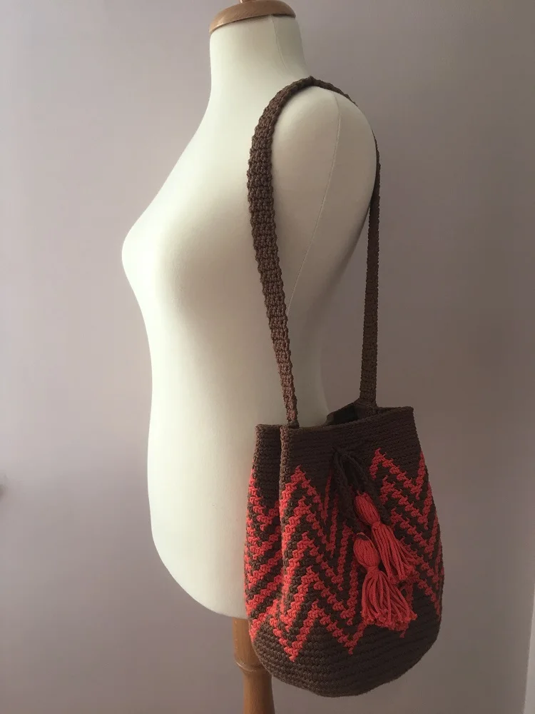 Brown Crochet Wayuu Bag Brown Cotton Macrame Wayuu Bag Brown Crochet Shoulder Bag Hippie Bag Boho Bag Summer Bag Fast Free