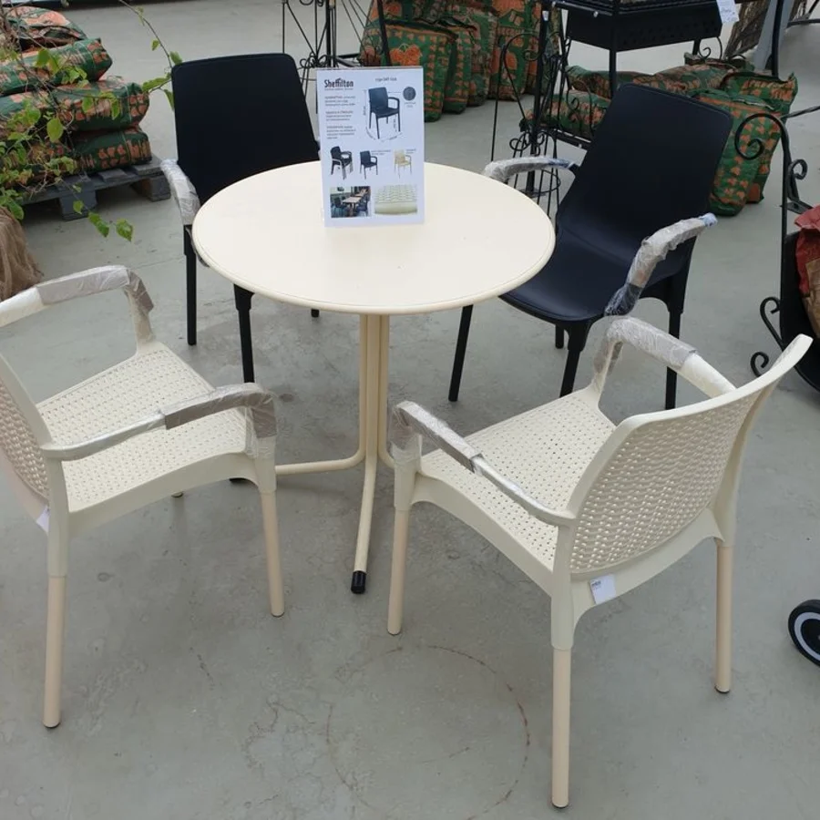 Плетеный стул SHT-S68 бежевый пластик/металл 56х50х80 в загородный дом для сада летней