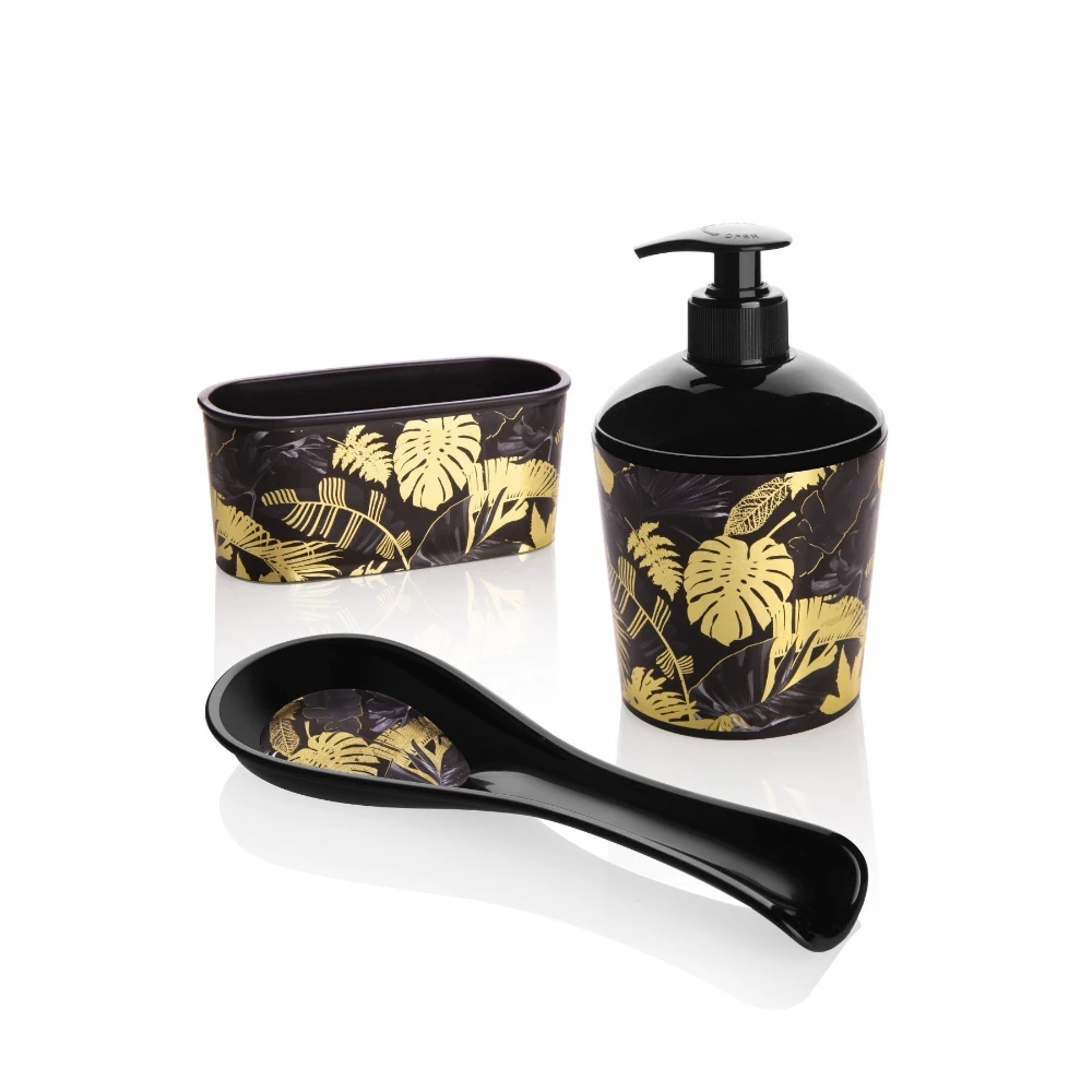 

Акриловый позолоченный кухонный набор из 3 предметов, дозатор жидкого мыла, держатель губки и тарелка с грязными ложками, позолоченный узор, кухонная посуда