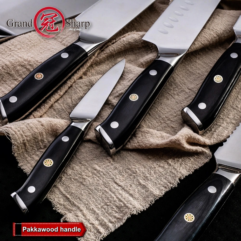 Grandsharp Набор ножей для повара немецкие Стальные Кухонные ножи Santoku Boning Bread Paring Cleaver домашний декор подарок шеф-повара на Рождество
