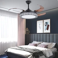 oukaning 42 inch ceiling fan light modern luxury led chandelier with 4 blades remote black bedroom living room lamp