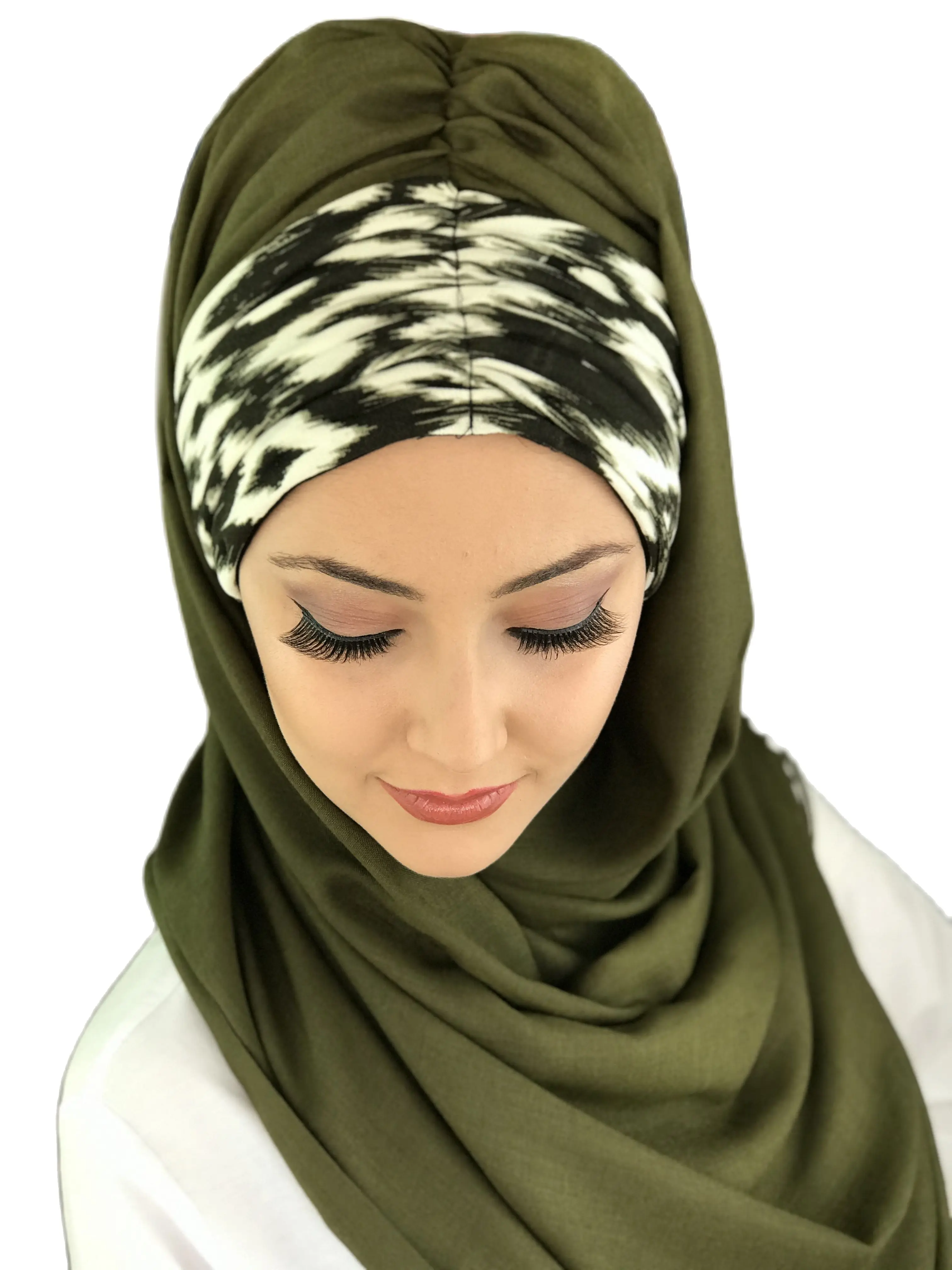 New Fashion Hijab 2021 Women Muslim Chiffon  Islamic Women's Hat Dark Khaki Color Cream Detailed Pleated Ready-made Shawl