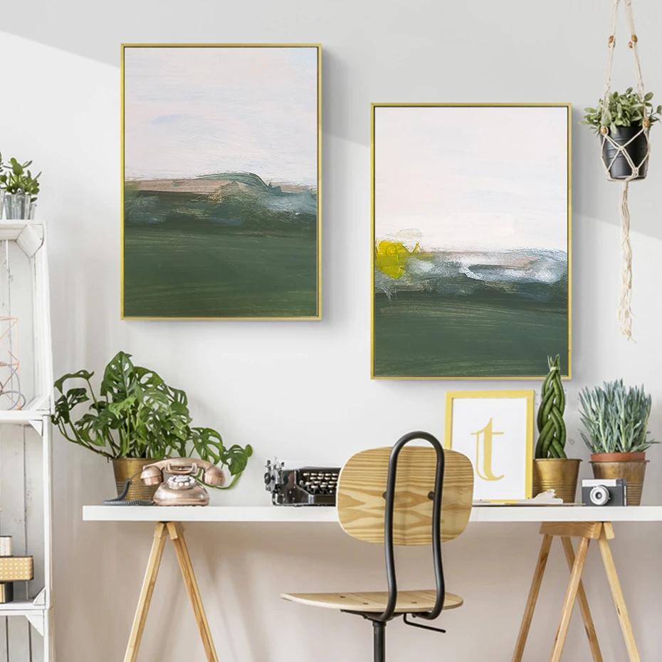 Современная абстрактная картина маслом с зеленым принтом картины на холсте