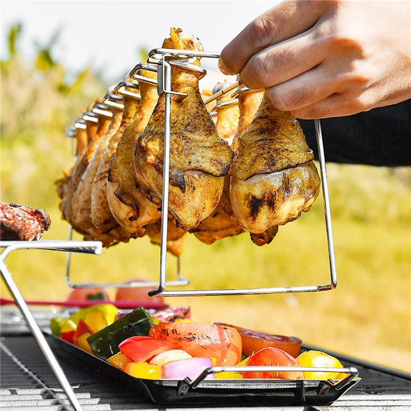 

1PCS Kitchen Outdoor BBQ Tools Chicken Duck Holder Rack Grill Stand Chicken Beef Ribs Rack Grilling Baske Accessories