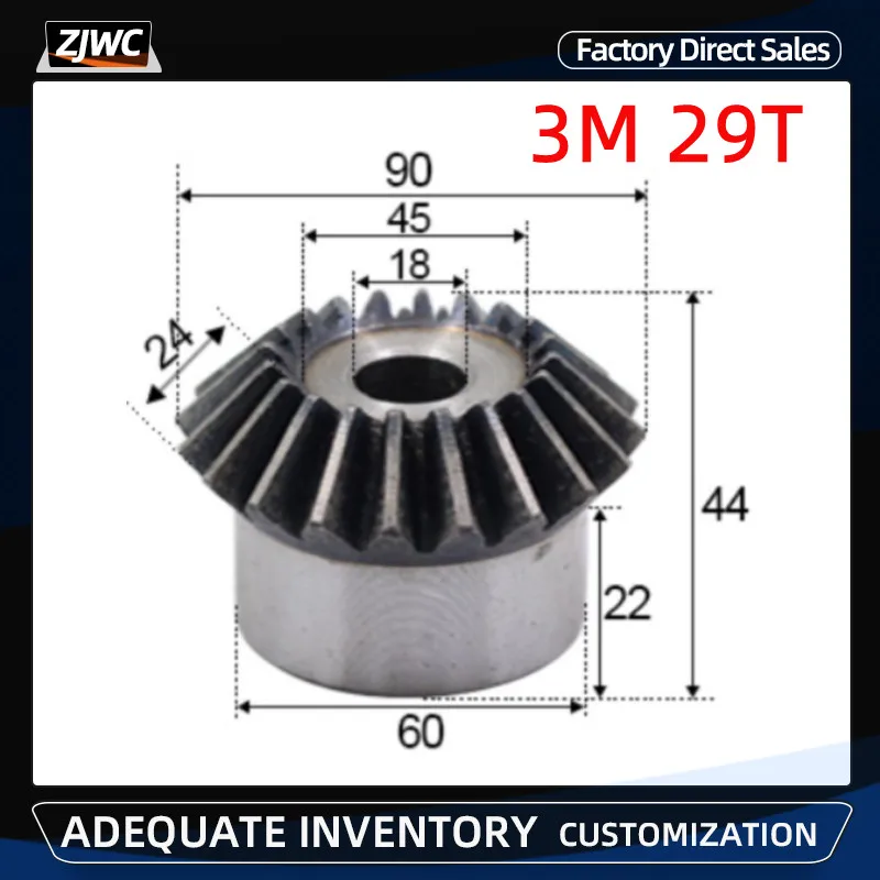

1pc Bevel Gear 3M 29T 3 Mod 29 Teeth process Hole 8mm 90 Degree Drive Commutation Steel Gears with Screw