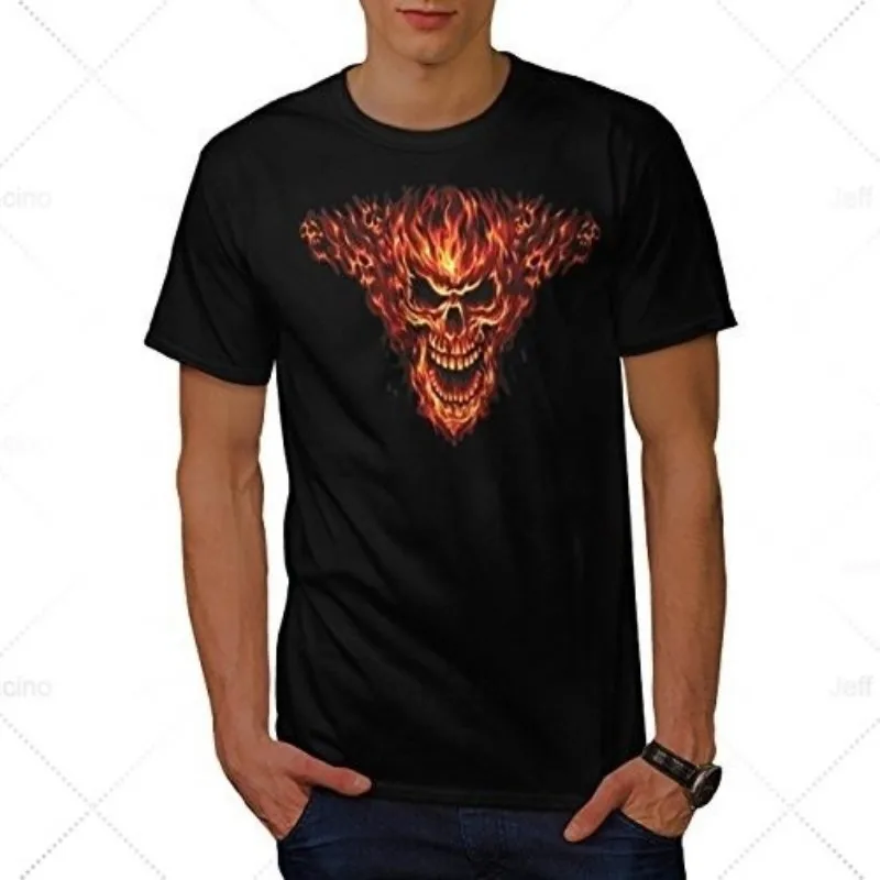 

Summer 2020 hot Burning Skeleton Dead Skull Men Short Sleeve T-shirt