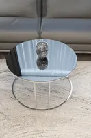 HOBBY ARTISTIC COFFEE TABLE METAL OVAL BENCH CENTER TABLE SILVER LEG SMOKE MIRROR GLASS TEA DINING TABLE MODERN