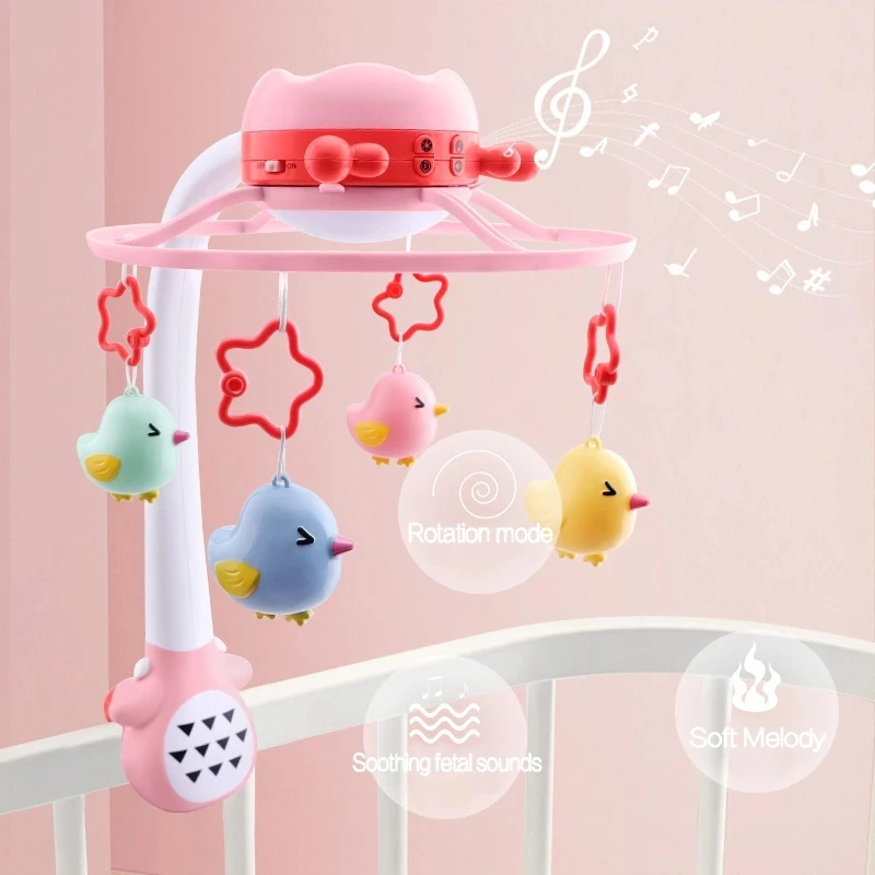 

Музыкальные мобильные погремушки для новорожденных 0-12 месяцев, держатель погремушек для кроватки, вращающаяся проекция карусели для крова...