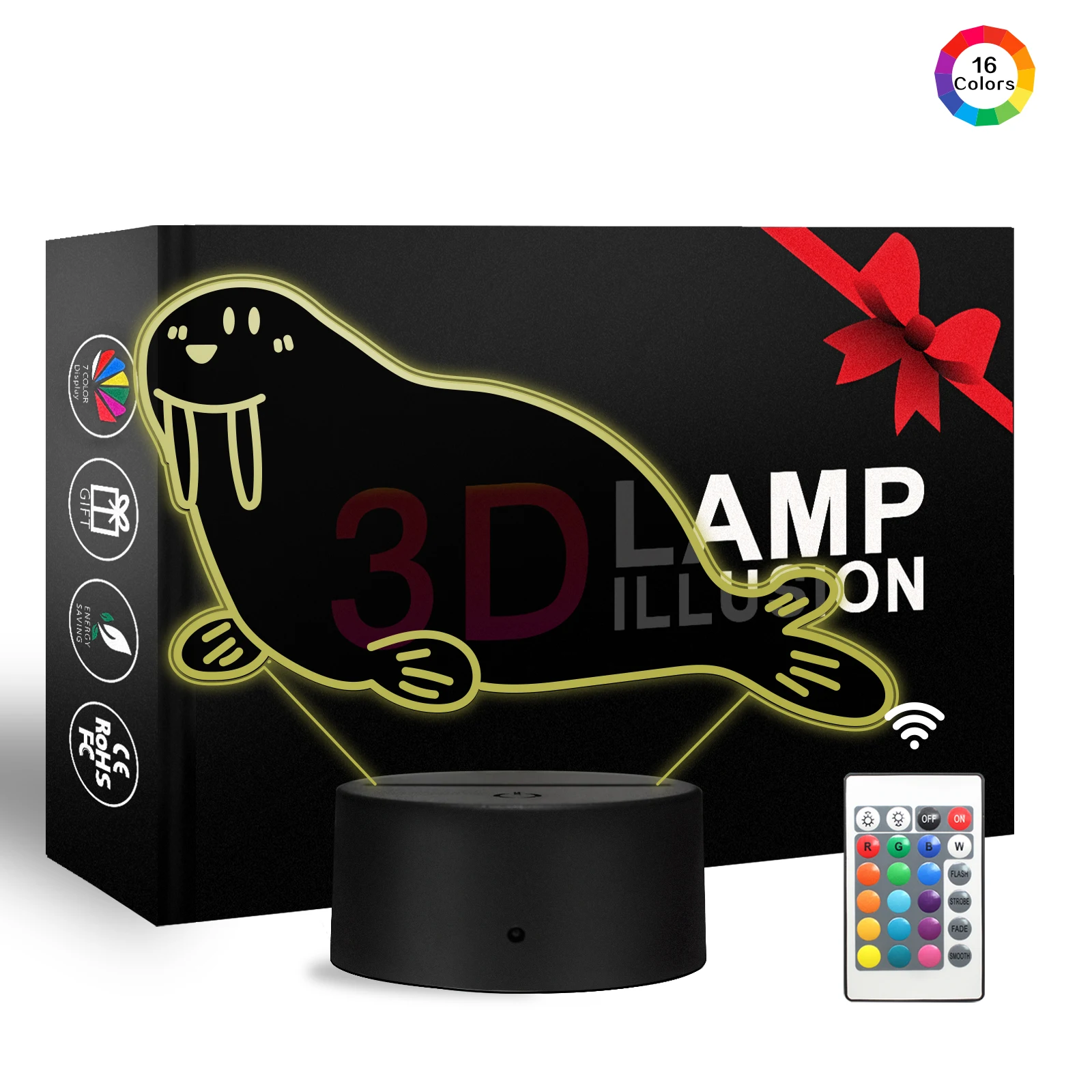 

Cute Walrus Figure 3D Lamp Kawaii Room Decor Birthday Christmas Gift For Kids Fancy Bedroom Remote 16-Color USB LED Night Light