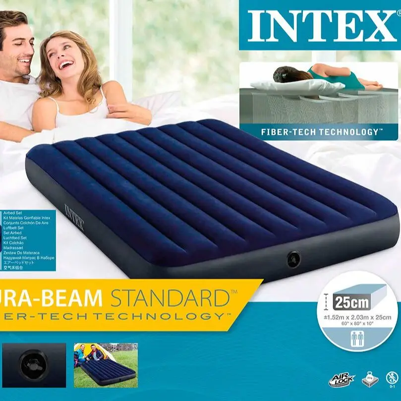 Надувной матрас Intex Classic Downy Airbed Fiber-Tech 25СМ высота кровать в палатку плавать отдых