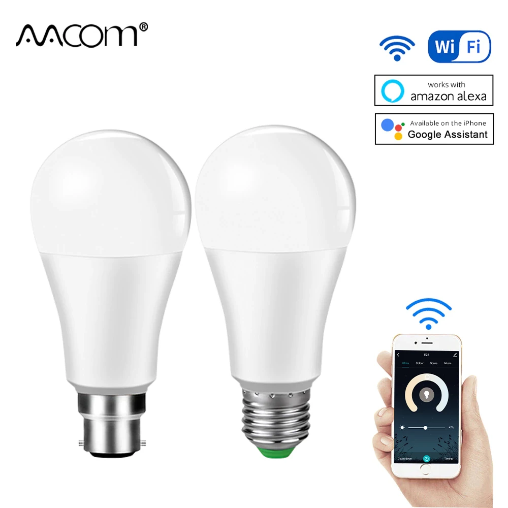 

15W WiFi Smart LED Light Bulb E27 B22 Ampoule LED Intelligent Dimmable Night Lamp Apply to Alexa Google Home Alice Echo for Home