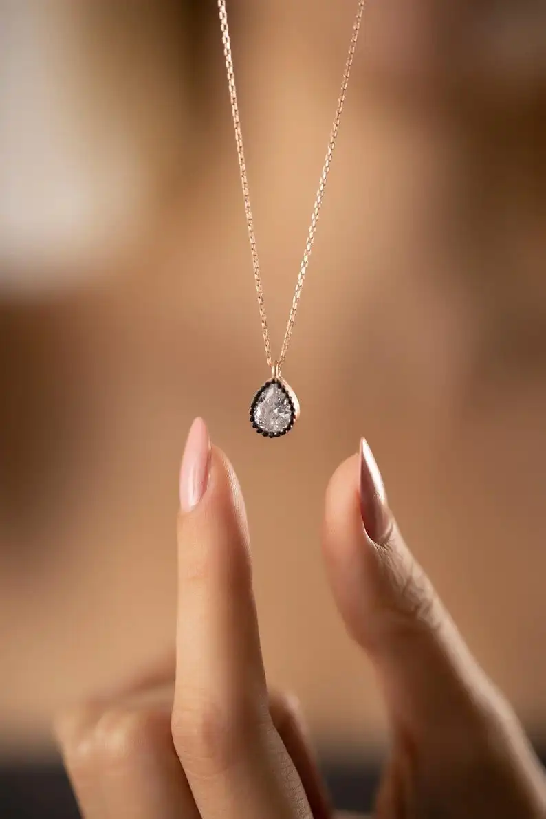 

925 Sterling Silver Minimal Rose Gold Drop Necklace, Charm Necklace, Drop Pendant Necklace, Tiny Drop Necklace, Rose Gold Jewel