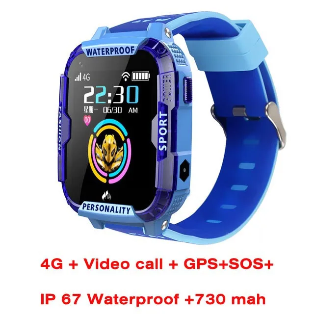 Умные часы 4G, gps, детские часы, умные часы для детей, видеозвонок, SOS, анти-потеря, умные часы, IP67, водонепроницаемые детские часы, 730 мА/ч - Цвет: Blue