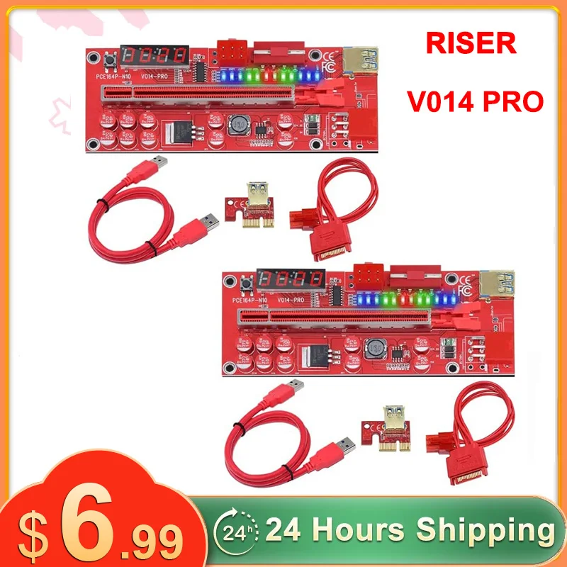 

New PCI-E 1-6Pcs V014 Pro PCIE Riser 013 Cabo Riser Card Express x1 x16 SATA To 6Pin Power Cable USB 3.0 Cable For Mining Miner