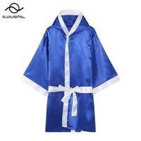 boxing robe with hood men women boxer costume competition training uniform long sleeve black blue red kickboxing gown white belt