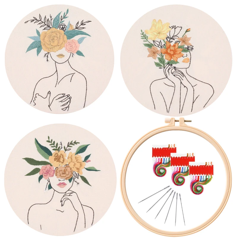 

3 Pcs Feminist Embroidery Starter Kit, 1 Hoop, Embroidery Clothes with Pattern, Color Threads and Tools, English Instructions