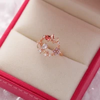 korean new exquisite zircon rings for women sweet french butterfly flower leaves heart shape opening ring party wedding jewelry