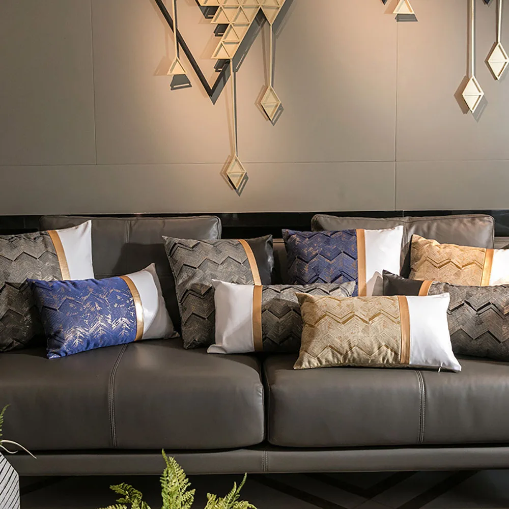 

Modern Geometric Wave Throw Pillow Decorative Faux Leather Cushion