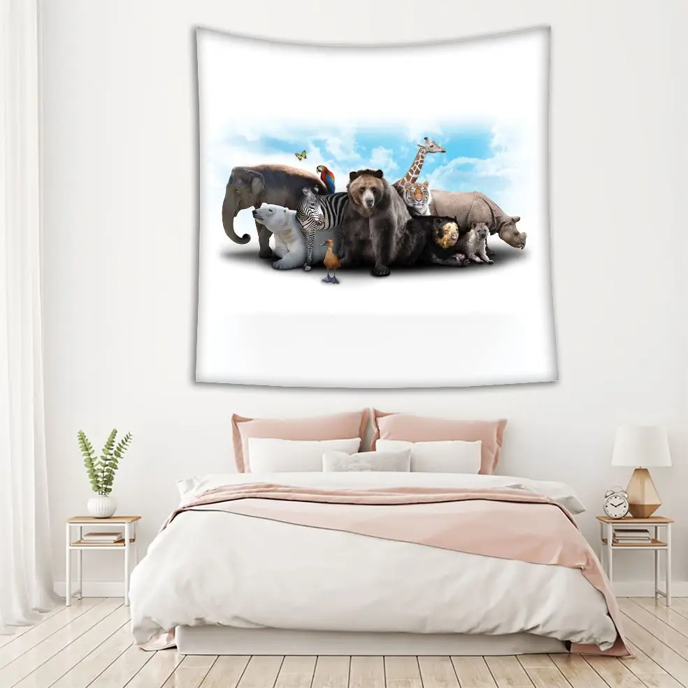 Гобелен слон Зебра медведь и носорог дикая природа животные пасмурное небо