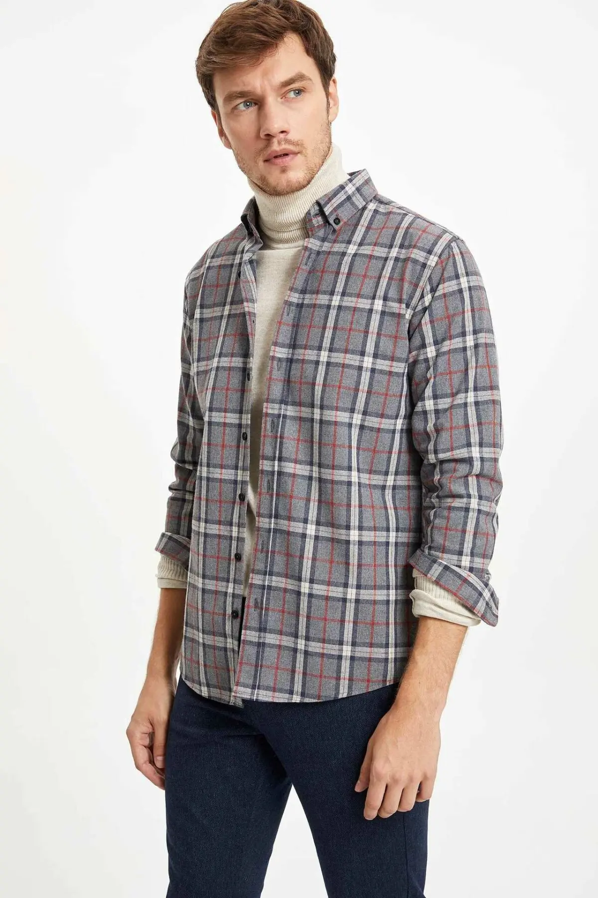 Дефакто мужские зимние клетчатые рубашки повседневные классические в клетку Shirt