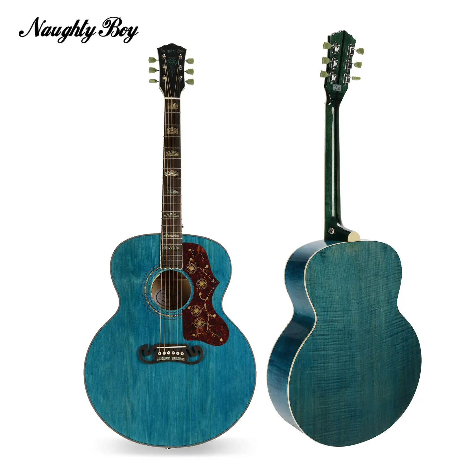 

starshine Electric Acoustic Guitar Flamed Maple Top Abalone Inlay Rosewood Fingerboard blue