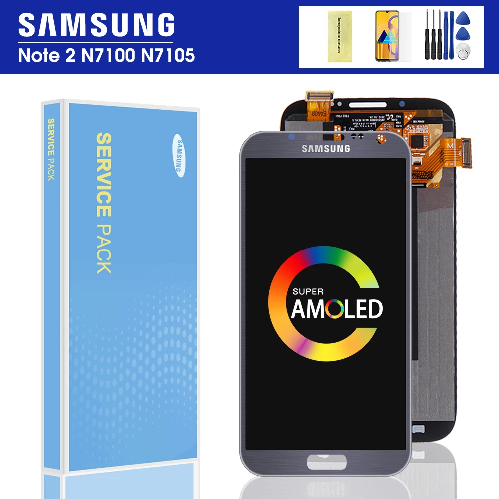 100% протестированный ЖК дисплей Super AMOLED Note2 для SAMSUNG Galaxy Note 2 N7100 с рамкой и кнопкой