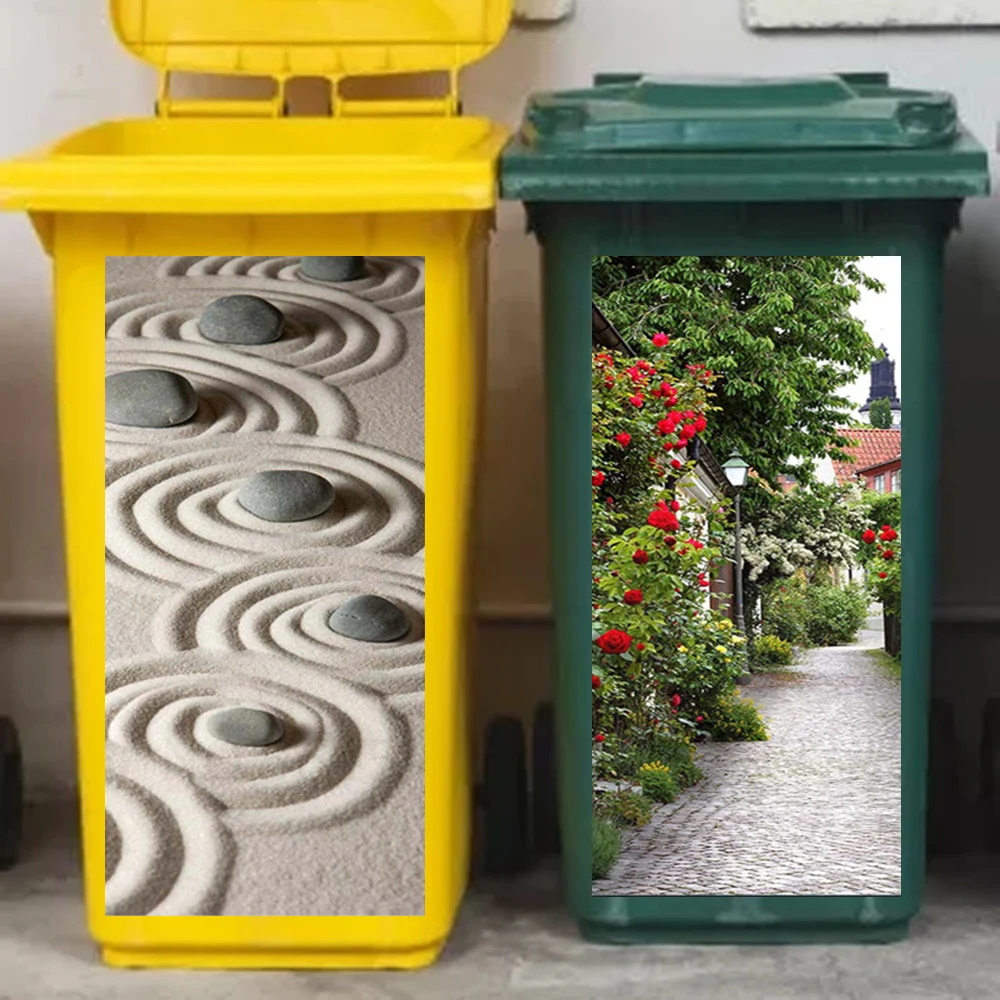 Уличная наклейка для мусорных банок s зеленые растения песочные камни очистка и