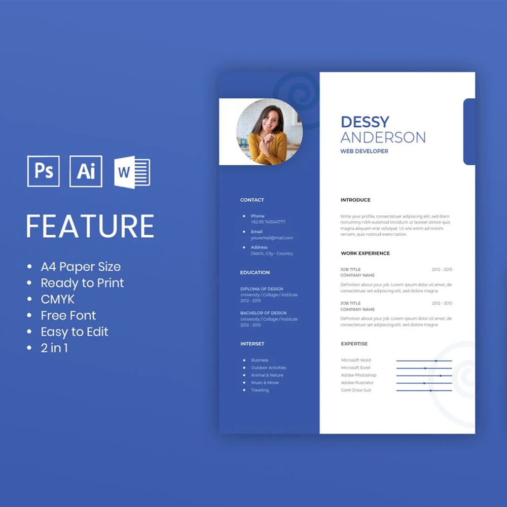 

15 Themes CV Resume Template Cover Letter Word Illustrator and Photoshop for PSD Ai Docx Templates