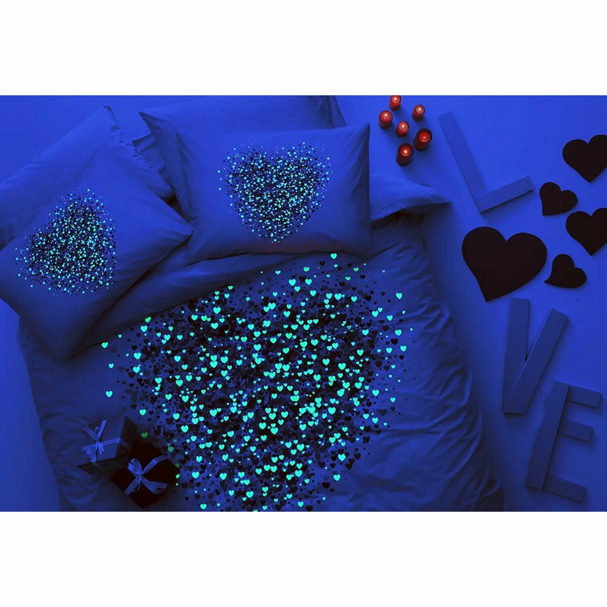 

TAC TEXTILE %100 COTTON DOUBLE SIZE DUVET COVER SET NIGHT LIGHT HEART PATTERN BED COVER SET BED SHEET COMFORTER BEDDNG SET