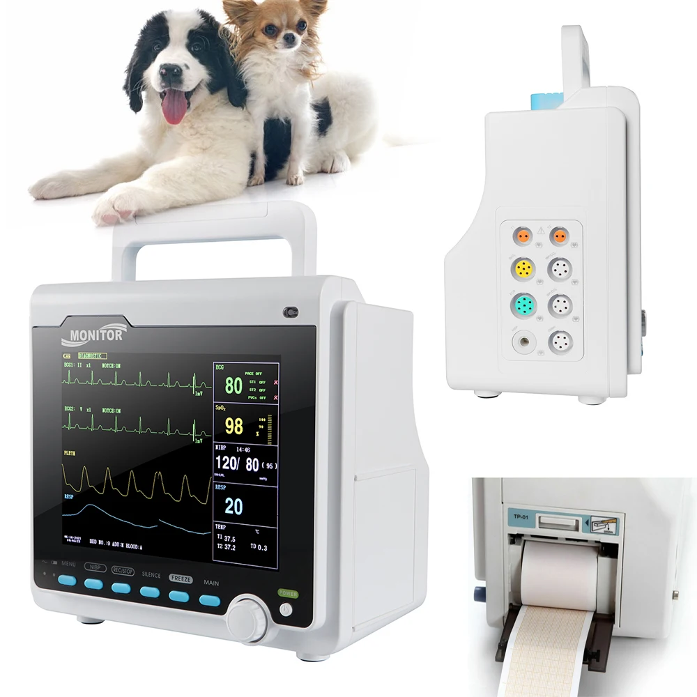 CMS6000VET Veterinary Patient Monitor 6 Parameter ECG RESP SpO2 PR NIBP Heart Rate Machine For Animal With Printer | Красота и