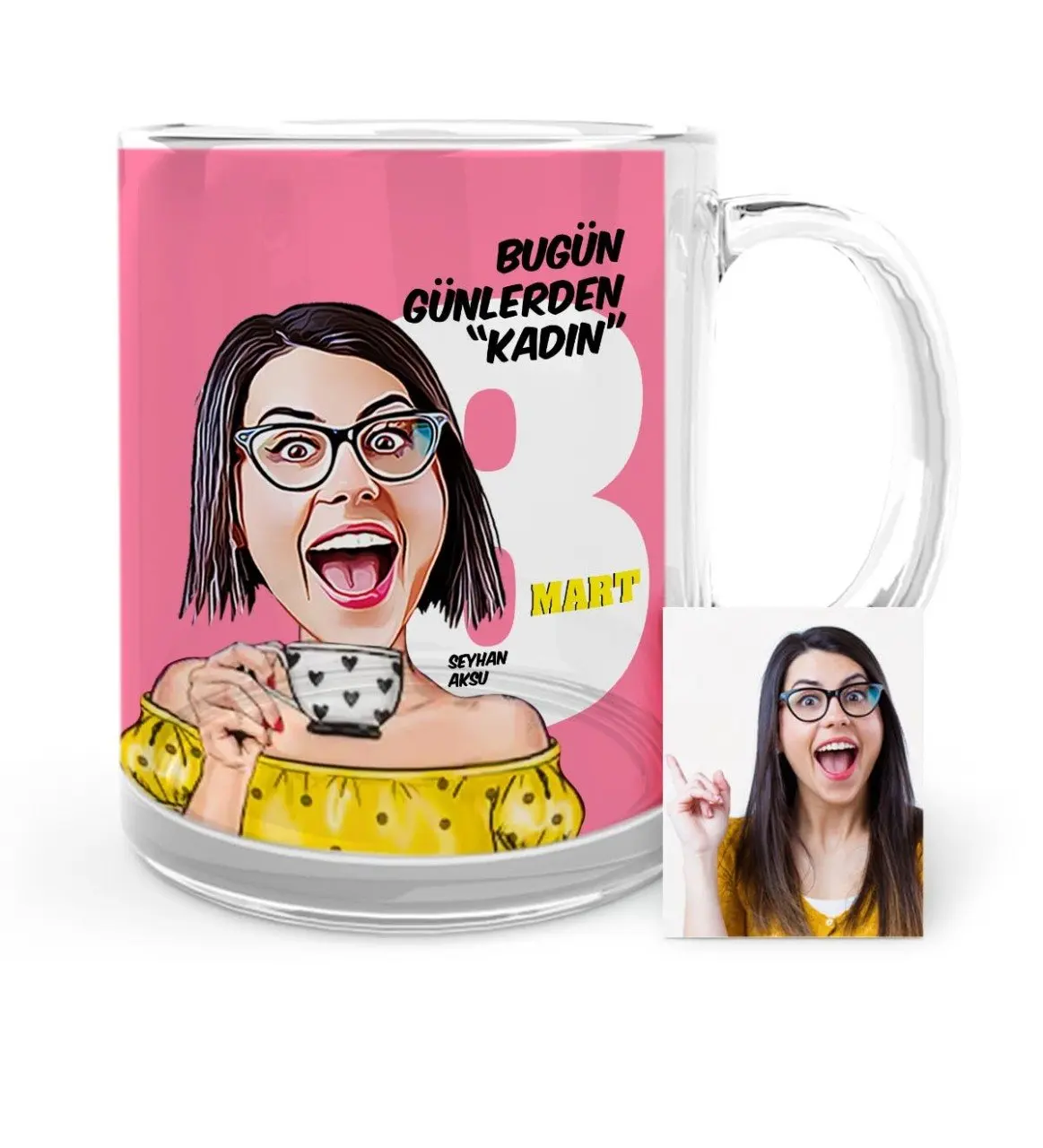 

Personalized Custom Women Day Theme Cartoon Glass Mug Cup-3