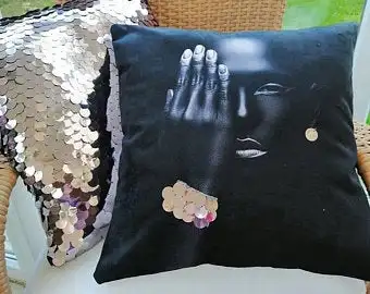 

African women gold sequin digital printed pillow case Cushion cover,