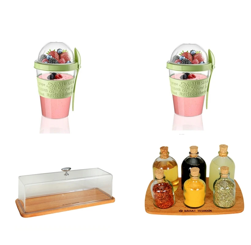 

4 Piece Kitchen Set Cake Dome Spice Yoghurt Container