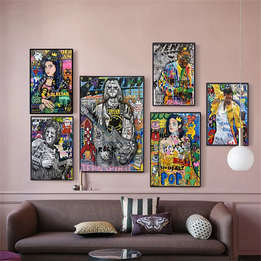 

Modern Graffiti Pop Art Singer Star Portraits Canvas Painting Home Decor Poster Print Wall Art Picture For Living Room Frameless
