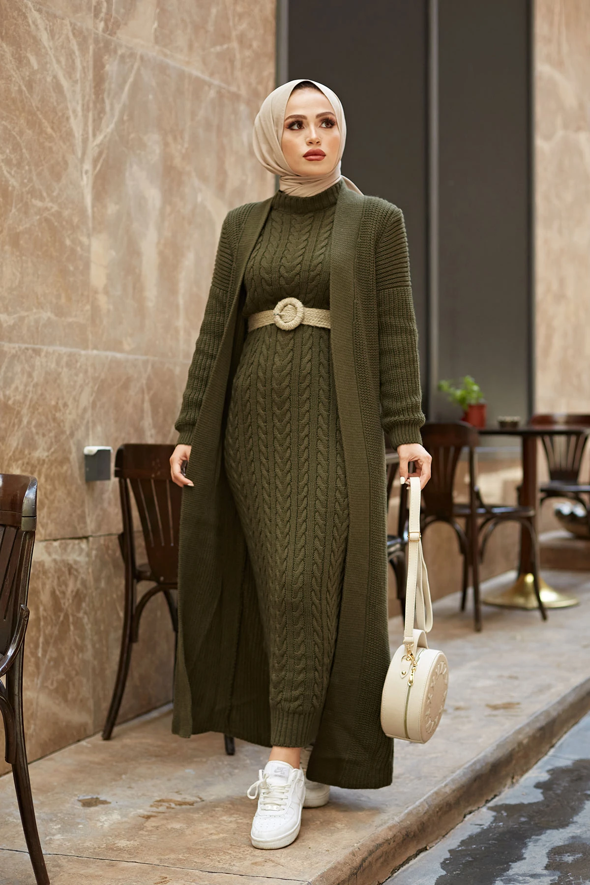 Eid Mubarak Clothing Muslim Woman's Clothing 2 Pieces 2021 Knitted Cardigan Dresses Muslim Robe Femmes European Clothes Hijab