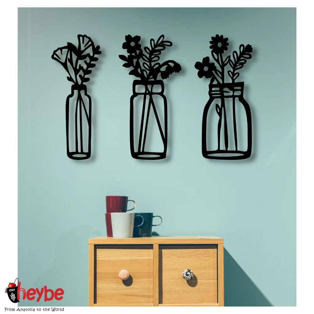 

Wooden Wall Art Decoration Flower Vase 3 Pieces Black Color Modern Nature Bedroom Living Room Kitchen Home Office New 3D Scandinavian Stylish 2021 Modern Quality Gift Ideas Ornament Painting Classic Beautiful Cute