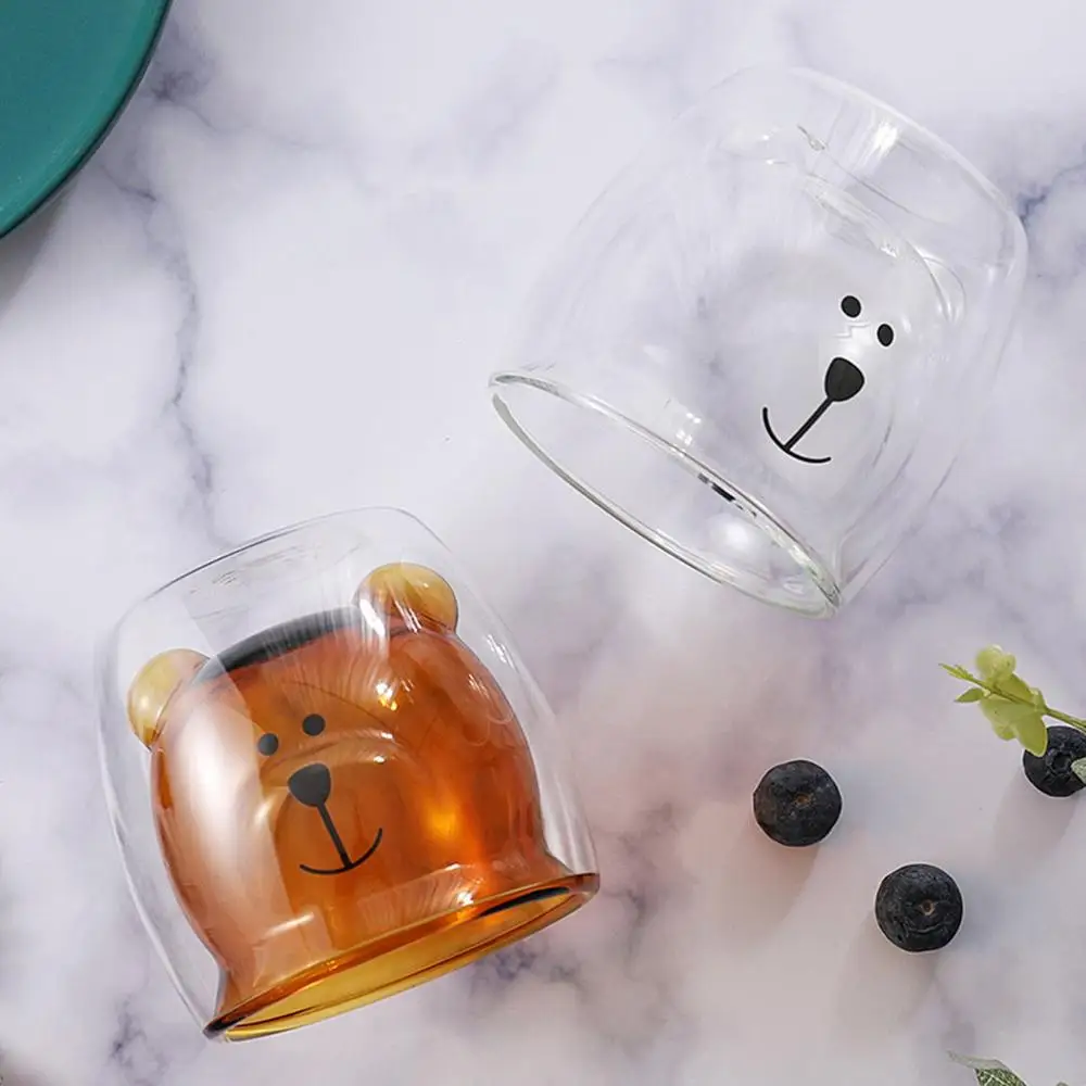 

Creative Cute Bear Double-layer Coffee Mug Double Glass Anti-scalding Cup Carton Animal Milk Glass Lady Cute Christmas gift