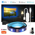 Tuya Smart LED полосы светильник Zigbee Светодиодная лента USB DC5V RGB гибкий диода работать с Alexa Google Voice приложение Управление TV PC задняя крышка светильник