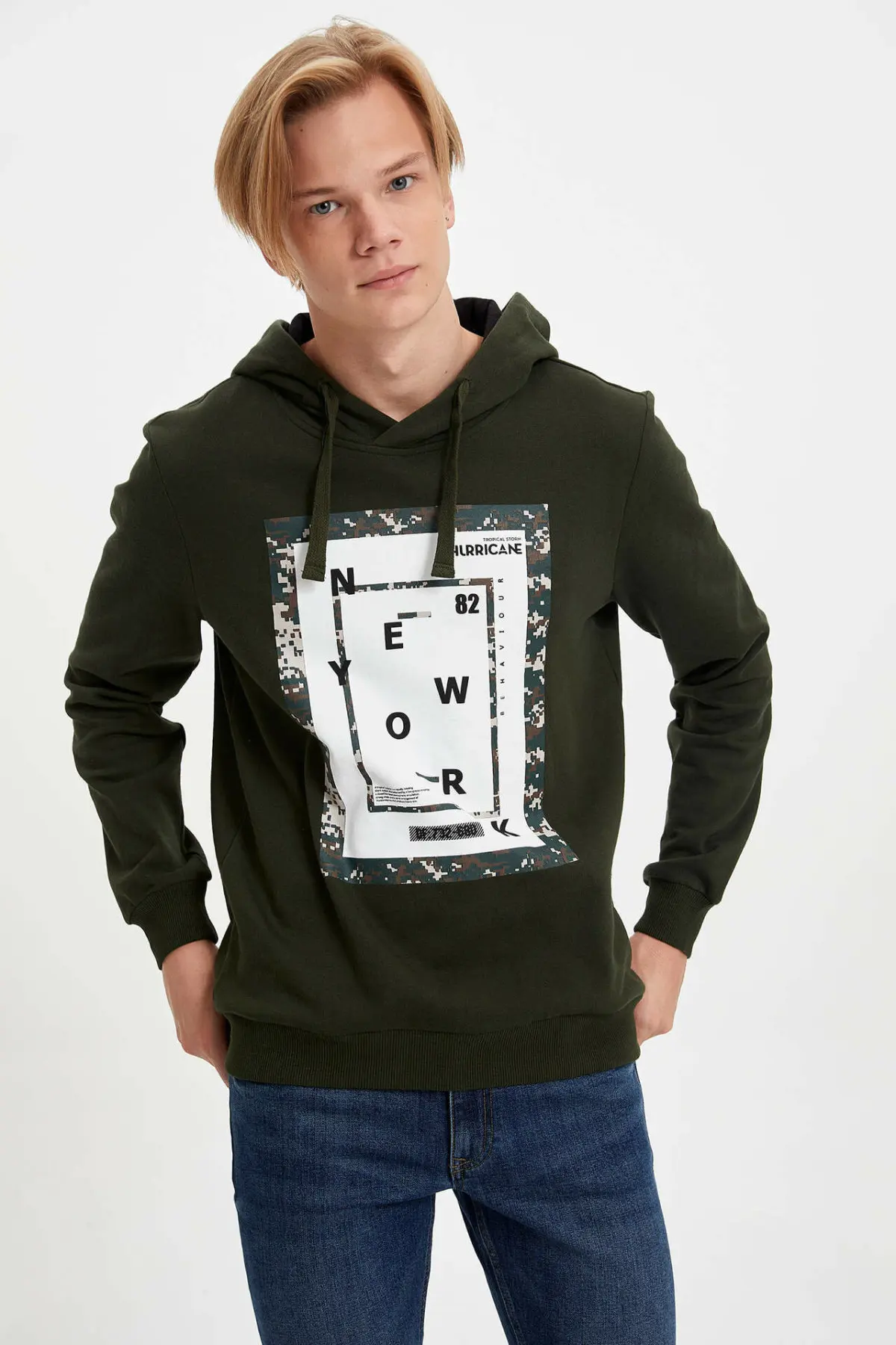 Дефакто Модные мужские толстовки с принтом Мужские повседневные свободные