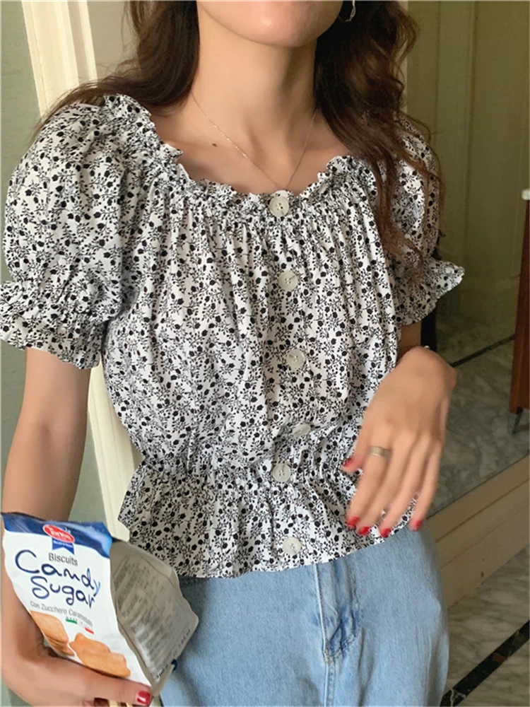 Женская блузка с цветочным принтом элегантная винтажная вырезом лодочкой