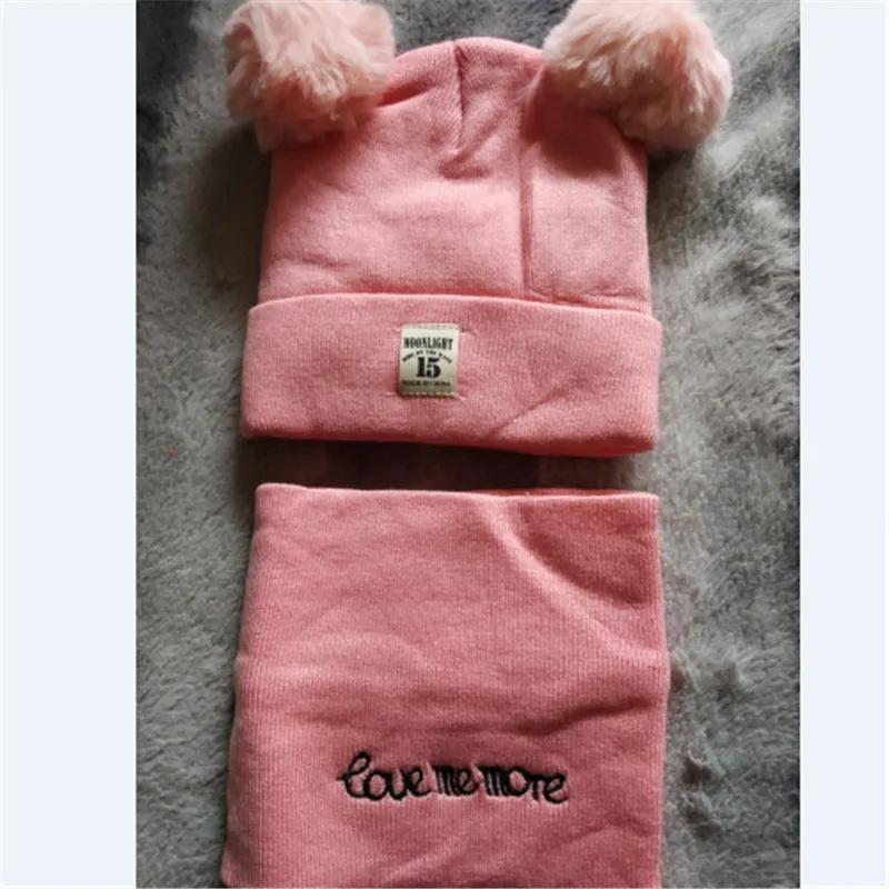 2 Pieces Baby Beanies Cap Set Kid Solid Color Plush Ball Girls Hat And Scarf Winter Warm Caps For Boys Newborn | Детская одежда и