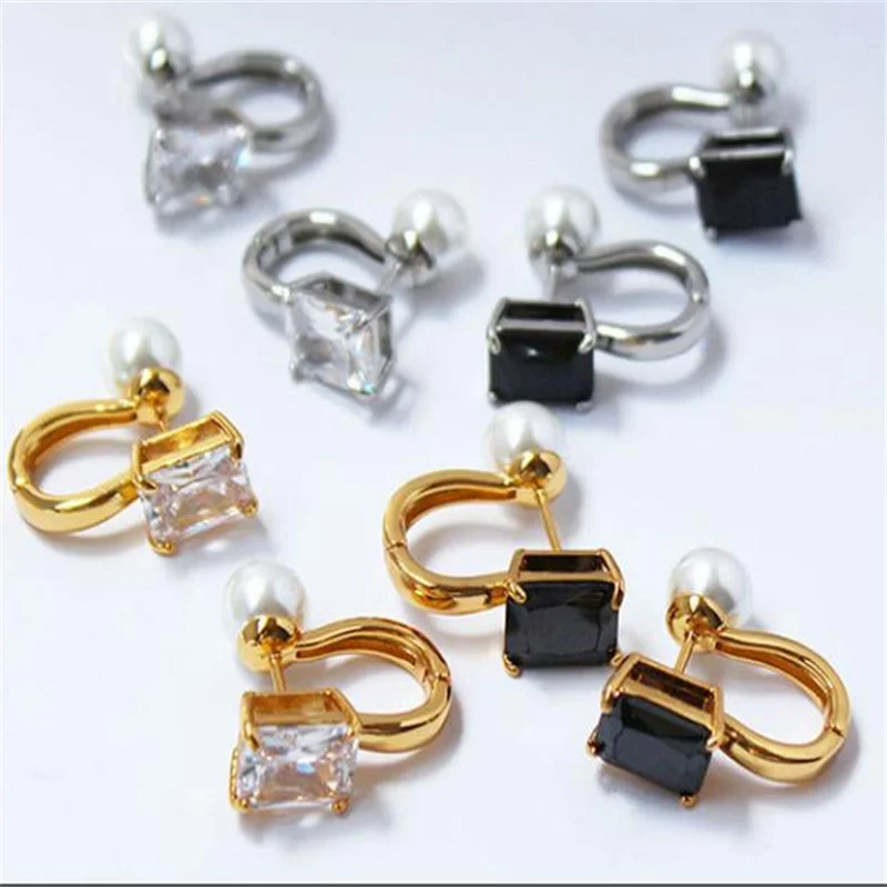 

French Style European And American Retro Zircon Pearl Fashionable Design With Ear Buckle Earrings On Both Sides
