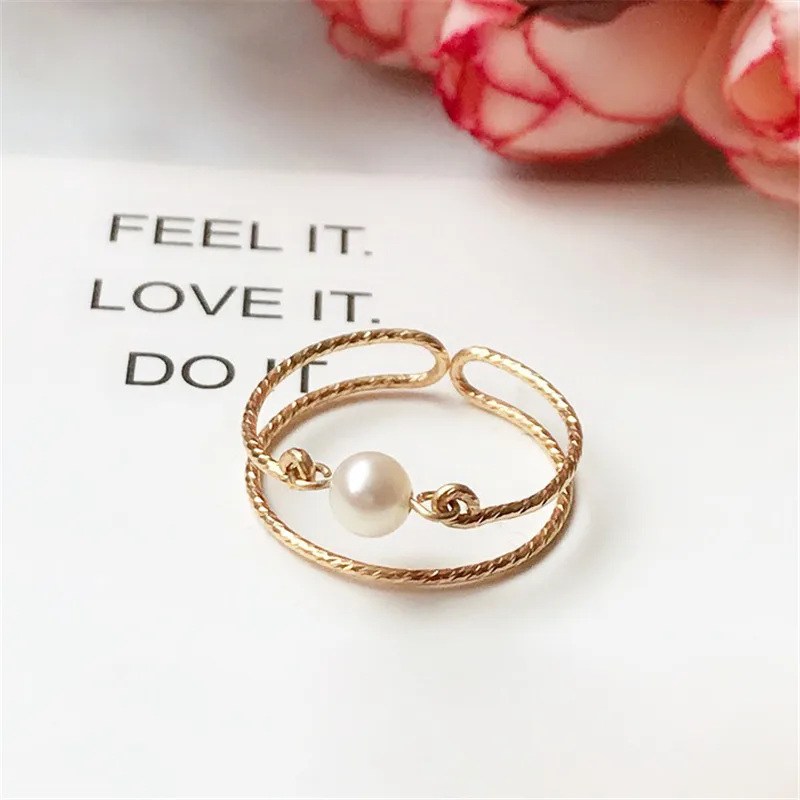 

Natural Freshwater Pearl Ring 14K Gold Filled Jewelry Handmade Knuckle Ring Mujer Boho Bague Femme Minimalism Rings for Women