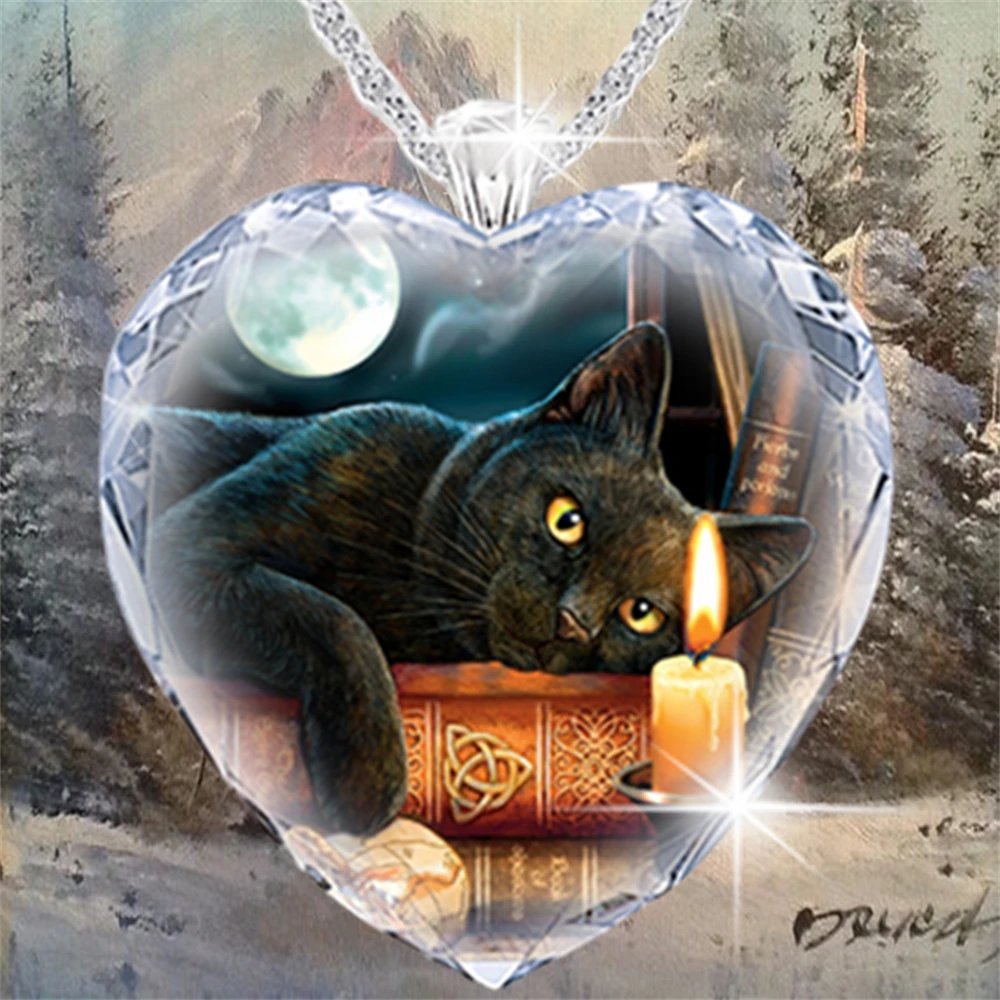 

Exquisite Heart Shaped Moon Black Cat Crystal Necklace Fashion Women's Pendant Accessories Animal Jewelry Necklace Birthday Gift