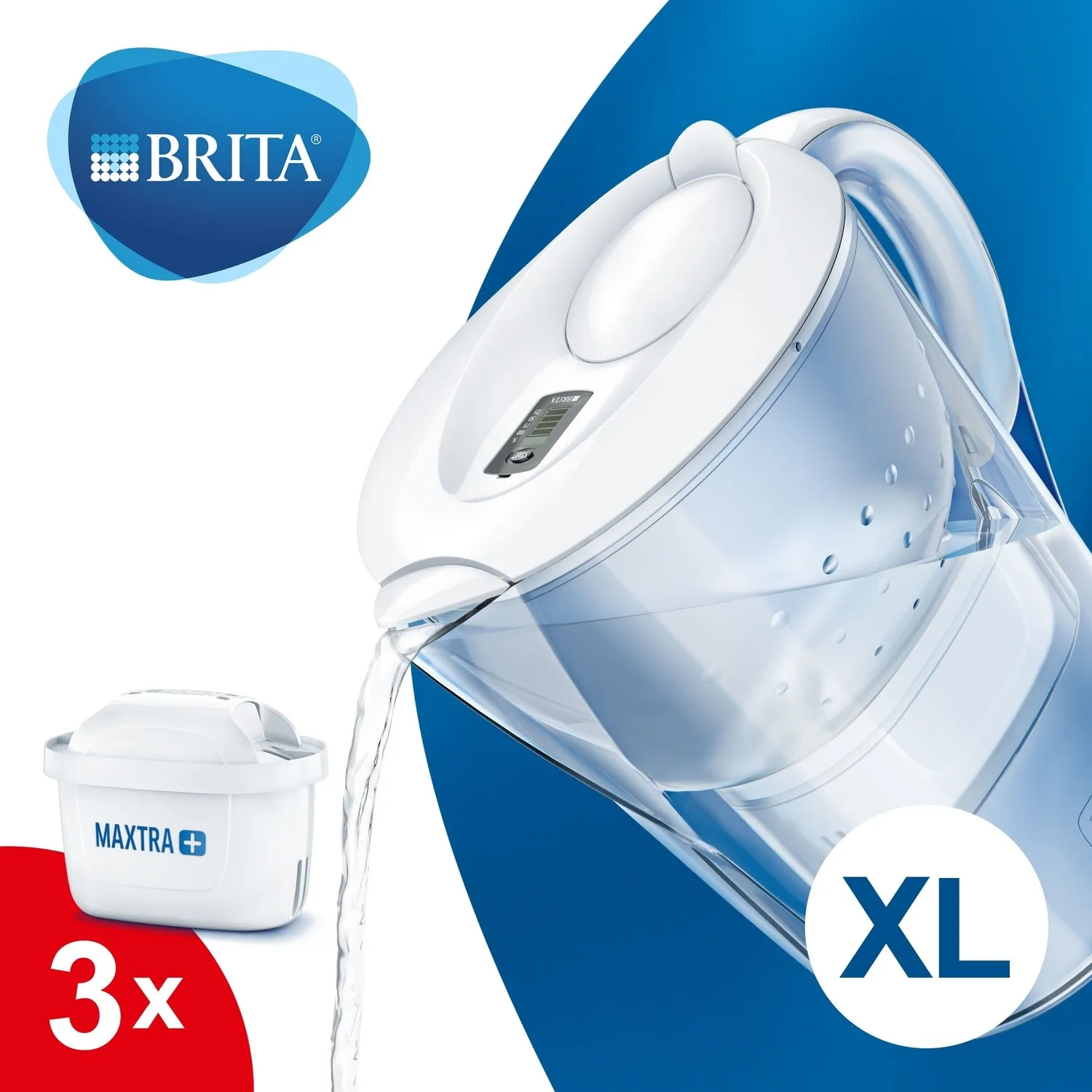 

BRITA Marella XL Water Filter Jug 3.5L, Includes 3 x MAXTRA+ filter cartridges White/Blue