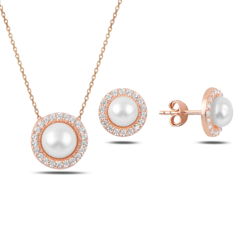 

Silver 925 Sterling Pearl & Zircon Crystal Set