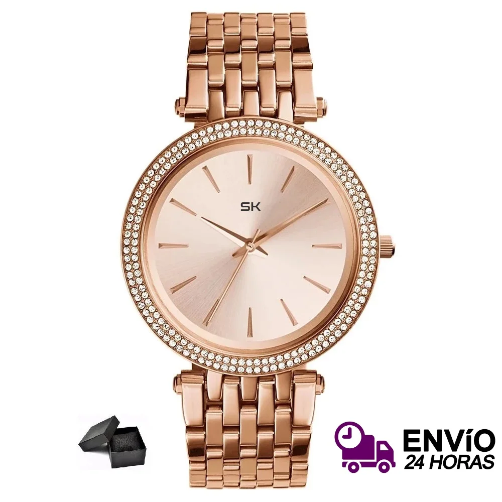 Роскошные женские часы Sk из розового золота с браслетом водонепроницаемые