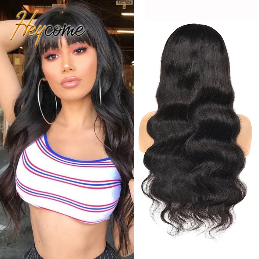 

Heycome Brazilian 32 Inch Full Machine Made Wig Remy Long Hair Natural Color Body Wave Human Hair Wigs With Bang For Black Women